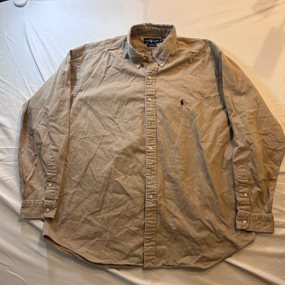 Ralph Lauren Blake Mens XXL Tan Khaki Cotton Button Down Long Sleeve Shirt